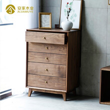 安家木业 全实木斗柜黑胡桃木边柜简约现代客厅卧室收纳柜储物柜五斗橱柜 黑胡桃木