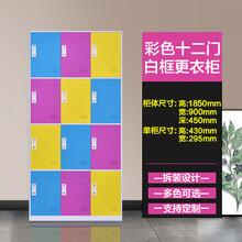 12门更衣柜健身房换衣学生书包存包柜浴室游泳馆铁皮柜员工储物柜 白框彩色12门 0.8mm