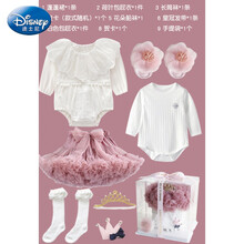 迪士尼【高档轻奢】新生婴儿礼盒衣服套装满月百天周岁宝宝公主宝宝女孩送大礼春送小孩子的见面礼 蛋糕裙 长袖款粉 0-3个月
