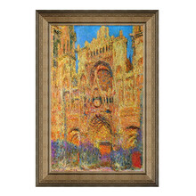 现代简约北美式欧式莫奈名人油画《鲁昂大教堂—正午》卧室玄关客厅走廊画廊酒吧办公室沙发背景墙装饰画挂画 典雅栗（偏金色） 45×65cm