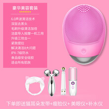 新品电动硅胶洁面仪毛孔清洁器铲黑头洗脸神器小飞象洗脸仪充电洗面刷 粉色充电版(豪华套装)