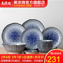 美浓烧（Mino Yaki）美浓烧日本陶瓷餐具碗碟套装家用简约盘子碗组合中日式碗具 十草10头套装