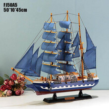 【新品】地中海风格帆船模型摆件木制酒柜客厅一帆风顺工艺品欧式大号仿真 深蓝色
