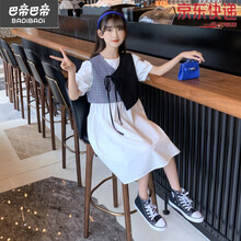 巴拉巴拉旗下BaDi高端女童连衣裙夏季新款收腰学生裙高腰半身裙a字裙梗桔泡泡袖娃娃衫 白色 170