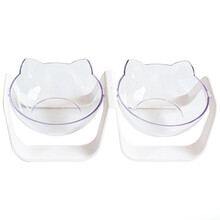 猫碗狗碗 猫粮碗猫狗食盆护颈可调节狗狗喝水碗宠物喂食饮水双碗猫咪用品 白色双碗