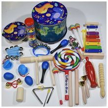 曲漾 儿童鼓 幼儿园儿童打鼓手敲鼓拍鼓手鼓 婴儿器玩具小鼓 蓝色恐龙敲鼓23件套