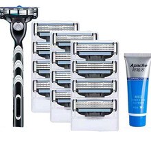 【品质保证】适用于吉列锋速3刀片剃须刀男士风速5手动刮胡刀头三层刮脸刀片 12刀头+1刀架送剃须膏+刀架盒