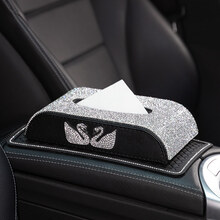 汇穗 汽车用品女士造型中央扶手车内装饰 车载纸巾盒女时尚创意可爱车用 【双天鹅满钻纸巾盒】+黑色防滑垫