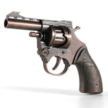 金属砸纸炮子左轮大号信号响纸炮枪皮筋抢道具7080经典怀旧儿童玩具枪不可发射军事模型 古铜色【全金属】 标配