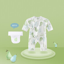 aqpa婴儿连体衣薄夏季新生儿衣服空调长袖宝宝和尚服纯棉绑带哈衣 白底梨子 66cm