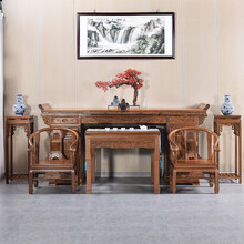 寻古红木家具非洲鸡翅木（学名：非洲崖豆木）中堂条案供桌实木中式供台佛台 六件套：232条案+灵芝八仙桌+皇冠椅+花架