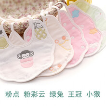 新生儿口水巾 宝宝系带围嘴6层纱布婴儿围兜花朵形饭兜喂奶巾 5条 女宝套装(绑带款全棉6层)