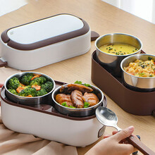 健丝美电热饭盒保温可插电便携式自加热便当盒蒸煮上班族带饭神器RM 绿色 升级版单层双胆带餐具