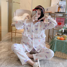 十月结晶 商场同款月子服夏季薄款纱布纯棉喂奶衣孕妇睡衣长袖5月春秋6加肥7哺乳衣8 V领白色kitty -纱布-月子服 M