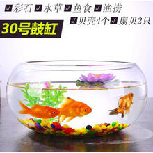 透明圆缸 圆形金鱼缸 生态创意 玻璃鱼缸 大号乌龟缸 水培缸花瓶 30CM圆盆 +6件套