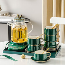 航方养生壶多功能煮茶器家用办公室花茶壶玻璃煮茶壶迷你电水壶 祖母绿1.8玻璃壶D+6杯6碟6勺+长托盘+底座A
