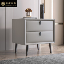 皇花 皮床头柜窄意式极简小型卧室简易款网红铁艺床头柜实木现代简约设计师二斗柜皮质轻奢小户型宿舍储物柜 【浅灰色】45cm全实木款