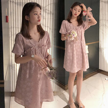 小兀 孕妇装夏装孕妇裙夏季夏天外穿孕妇连衣裙宽松大码孕妇裙子孕妈装 粉红色 M