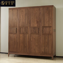 发木乐北美黑胡桃木衣柜现代简约卧室简易收纳柜子储物柜四五门实木大衣橱 黑胡桃木四门衣柜