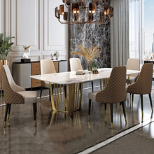 何家匠 餐桌 轻奢岩板餐桌椅组合家用小户型简约后现代北欧港式风格大理石饭桌 单餐桌【花色可选】 1400*800岩板台面