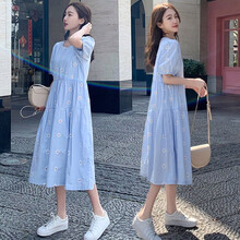 孕妇装夏装气质孕妈装网红洋气夏天孕妇裙夏款孕妇连衣裙夏季 蓝色 L