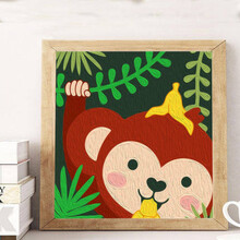 数字油画手工diy儿童油彩画填色小尺寸涂色填充水彩画画装饰 小猴子 20cm*20cm绷好加厚实木内框整套 实木内框-