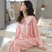 2021秋季新款纯棉月子服开衫厚款孕妇睡衣侧开哺乳喂奶衣简约纯色 SJS7565 M码