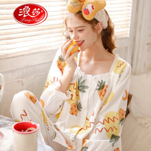 浪莎新品月子服纯棉夏季薄款产后产妇哺乳喂奶孕妇品牌家居服 WS535C抽象菠萝 S