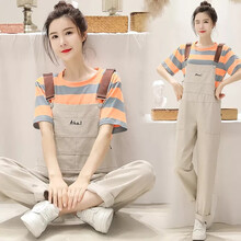 孕妇背带裤春夏孕晚期遮肚不显怀夏季潮妈减龄裤子韩版外出时尚款 812杏色背带长裤【单件】  XL【建议体重120-145斤】