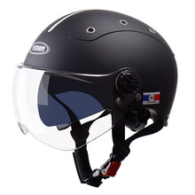 野马（YEMA）3C认证332S电动摩托车头盔男女夏季双镜片防晒半盔安全帽 均码 亚黑配透明短镜