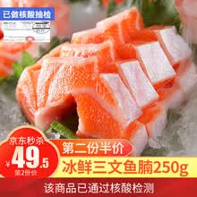 国际	【已做核酸检测】崇鲜 冰鲜三文鱼腩 250g 盒装 生鱼片刺身 海鲜