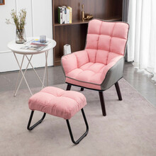 哺乳椅子喂奶椅 喂奶椅子哺乳椅单人靠背沙发椅孕妇躺椅懒人卧室床边阳台休闲沙发（定制商品） (固定款)(灰+粉)+脚凳