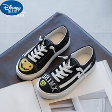 迪士尼儿童笑脸帆布鞋2021秋季新款男童纯色一脚蹬板鞋女童低帮休闲潮鞋 FL2021-90黑 34码