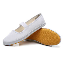 女士白色舞蹈鞋表演鞋小白鞋白色帆布鞋学校演出女体操软底白布鞋儿童成人 白色  松紧【女士】 38码