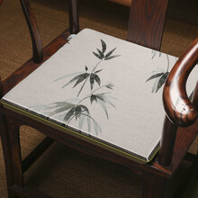 罗曼时光 新中式棉麻刺绣太师椅圈椅垫红木茶椅垫禅垫茶椅子亚麻布红木沙发坐垫椅子防滑办公室座垫定制 十里竹林椅垫-麻白色 45*45cm（含3cm海绵）