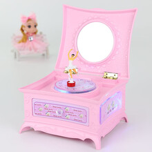 音乐盒八音盒女旋转木马跳舞芭蕾女孩公主玩具水晶球儿童生日礼物 标配-泰迪熊粉色音乐盒 有灯光无饰品