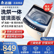 志高（CHIGO）全自动洗衣机 家用小型宿舍租房用波轮大容量热烘干智能洗脱一体 10公斤玻璃金热烘干【洗烘一体+大件洗涤】