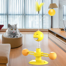 amoor 抖音同款猫玩具自嗨解闷羽毛逗猫棒猫转盘球吸盘弹簧风车逗猫神器 弹簧小人-黄色【逗猫羽毛+逗猫球】