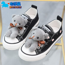 女童帆布鞋软底2021新款中大童鞋布鞋休闲透气单鞋子儿童板鞋女鞋幼儿园室内鞋魔术贴小女孩球鞋 黑色 26码内长17.5/适合脚长17cm