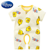 迪士尼【六一特价】婴儿连体衣服夏季短袖幼儿开档6薄款4个月可爱纯棉宝宝男夏装小孩子穿的 小黄鸭短袖开裆哈衣 80cm