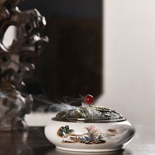 蚊香炉盒家用室内驱蚊杀蚊香架陶瓷盘香香薰炉佛堂摆件 大号玉瓷香炉-江南