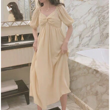 小兀 孕妇装夏装法式孕妇裙夏季夏天外穿孕妇连衣裙宽松大码孕妇裙子孕妈装 杏色 M