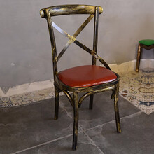 仿古火锅桌 复古工业风火锅桌电磁炉体桌椅组合烤涮串串香快餐店烧烤店桌椅 交叉椅红皮(5把起) 官方标配