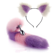 云曼 狐狸尾巴金属肛塞SM后庭猫狗毛绒耳朵尾巴外出肛栓女用另类玩具sm情趣激情用品器具大小号 粉紫色肛塞+狐狸耳朵+礼 小号塞