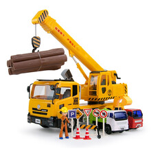 力利大号吊车惯性工程车大吊机儿童玩具车模型仿真男孩宝宝送小孩生日礼物起重机汽车模型3-6岁 大号重型吊车套装（含迷你车2辆+路标+6跟木头）