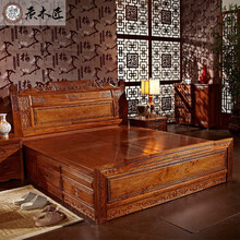 【1件6.8折】质木匠 红木家具非洲花梨（学名：刺猬紫檀）床 实木床 明清仿古中式床大户型豪华床带床 实木床+2床头柜