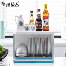整理达人 沥水碗架 厨房碗架带盖餐具装碗箱碟盘沥水置物架塑料碗柜家用碗碟架 蓝白色单层