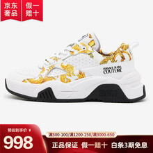 VERSACE JEANS COUTURE 范思哲 2021年新款女士织物配皮巴洛克印花休闲运动鞋 EMCI 白色 37
