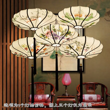中式吊灯中风茶楼餐厅书房创意布艺手绘画仿古茶室新中式灯笼 40CM 碧叶荷花