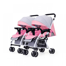 迪士尼（Disney）双胞胎婴儿推车婴儿推车轻便折叠可坐可躺双胞胎手推车超轻便携儿 官网款品质-豪华换向版藕粉灰色混搭